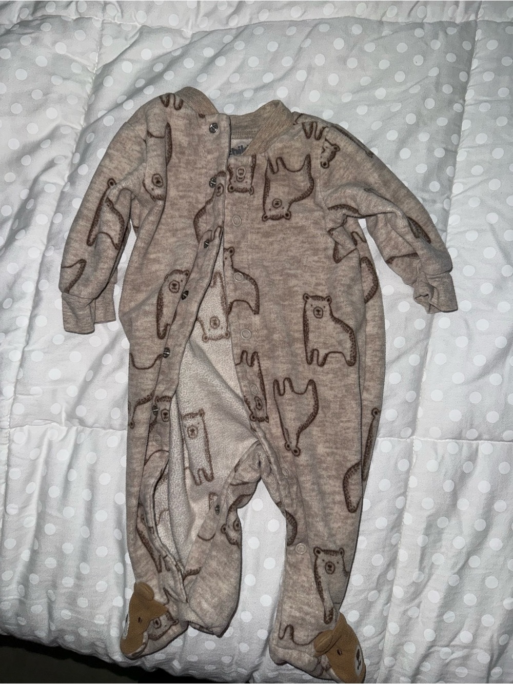 child of mine Beige Brown Bear Print Footed One-Piece